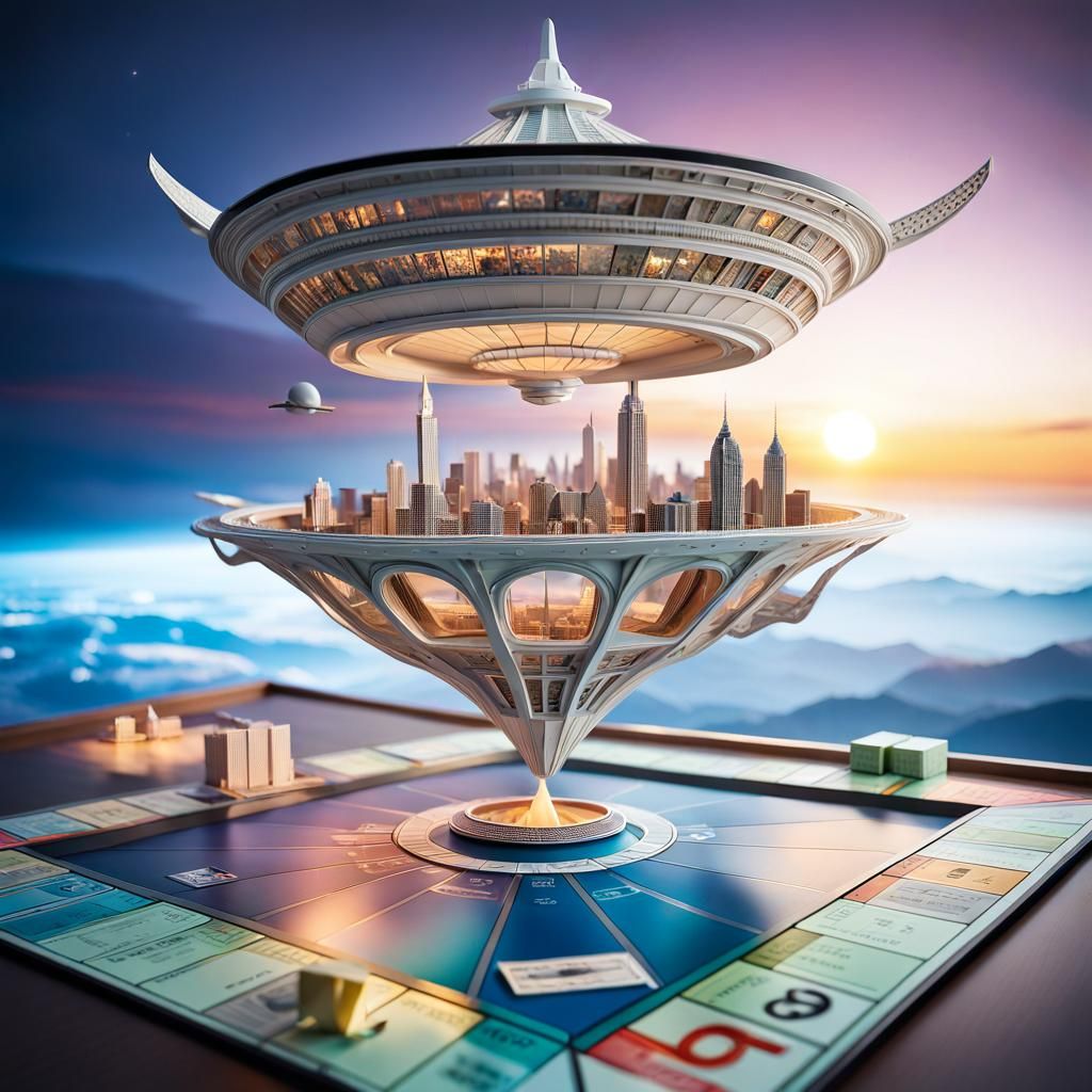 Space Monopoly Board Paper Art in Maximalist Style