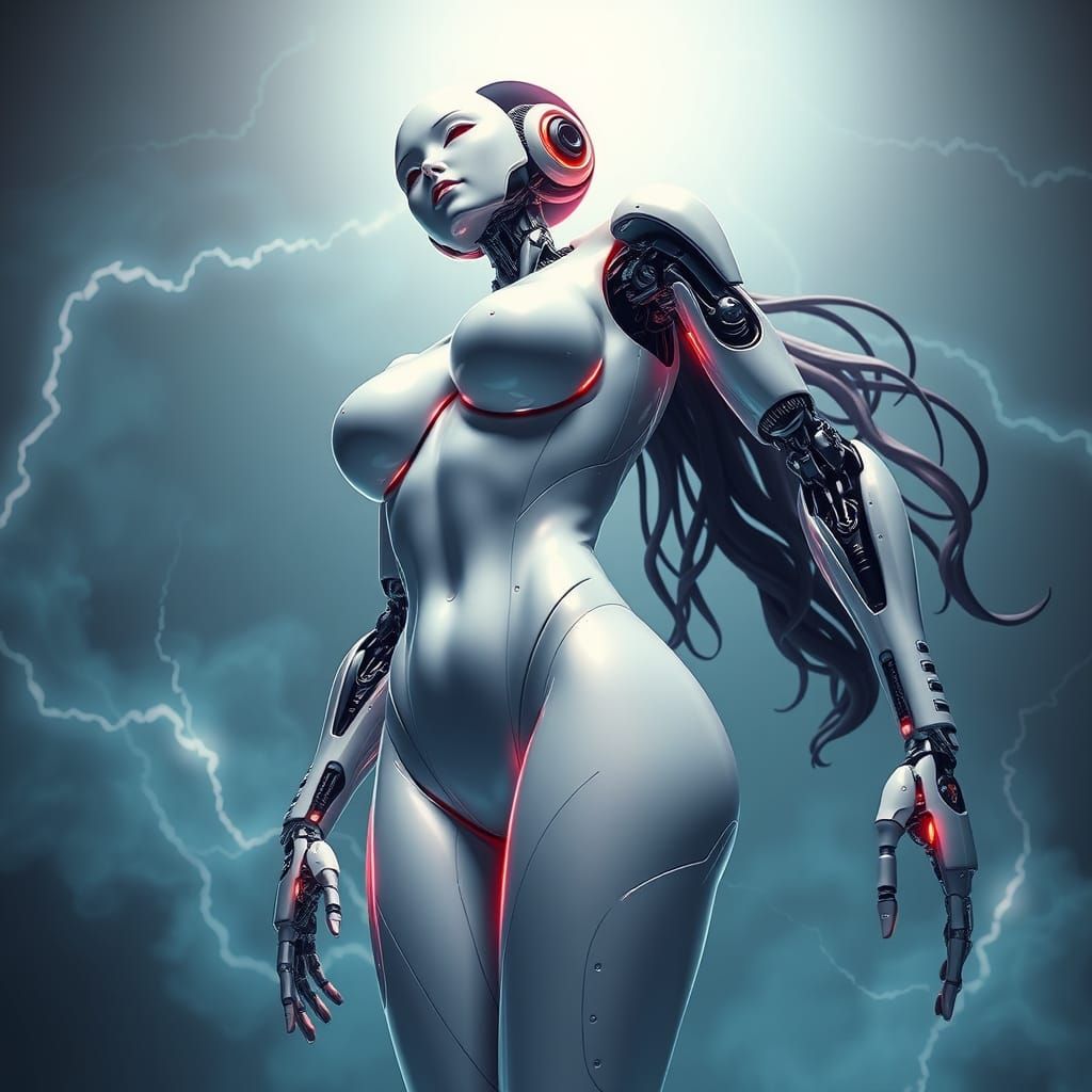 Gleaming Robot Woman in Ecstasy