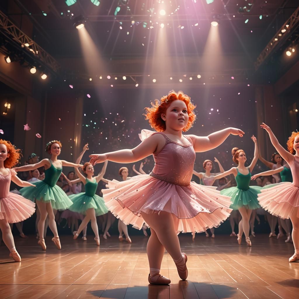 Chubby Ballerina Dances On Stage in Ballet Tutu