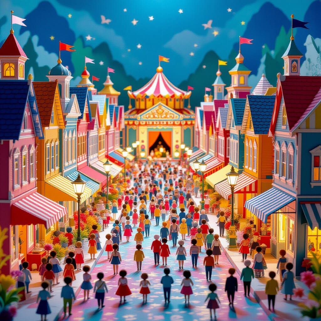 Origami Circus Parade in Whimsical Pop-Up Town