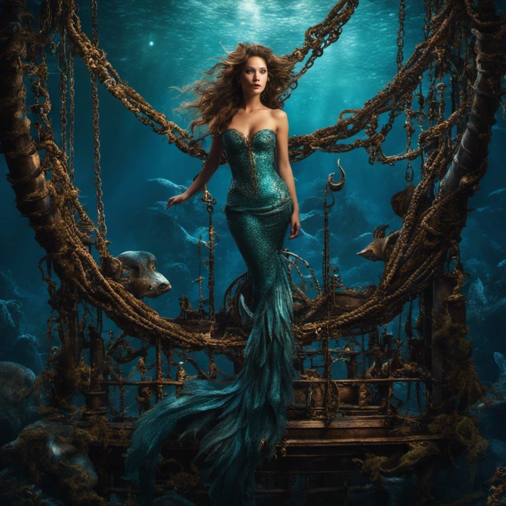 Mermaid in Cage on Pirate Ship: Fantasy Art