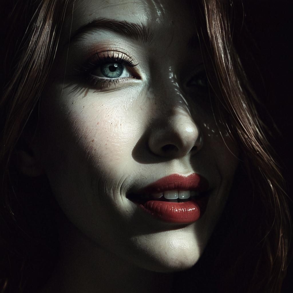 Smiling Redhead Portrait in Retro-Futuristic Acrylic Style