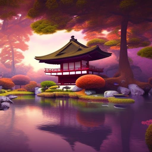 Detailed Japanese Garden Matte Painting