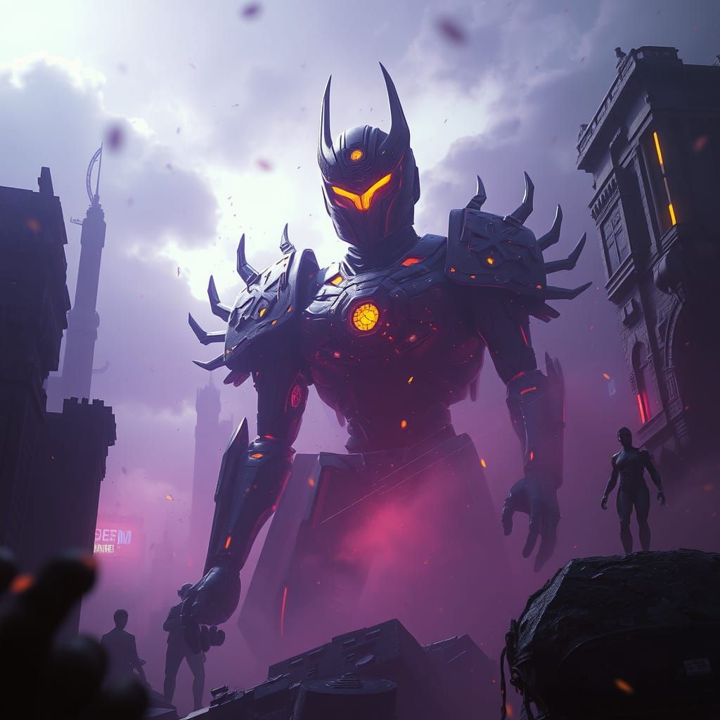 Surreal Cyberpunk Cityscape in Dark Fantasy Art Style