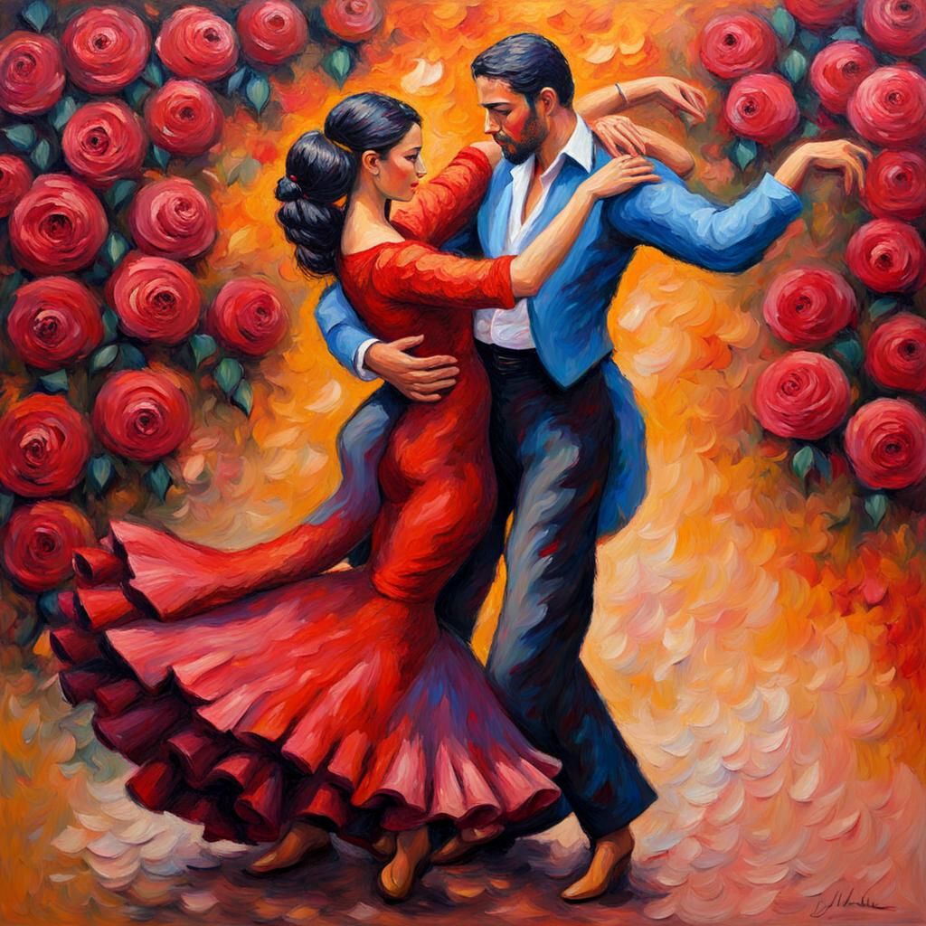 Flamenco Dancers in Neo-Impressionism Expressionist Style