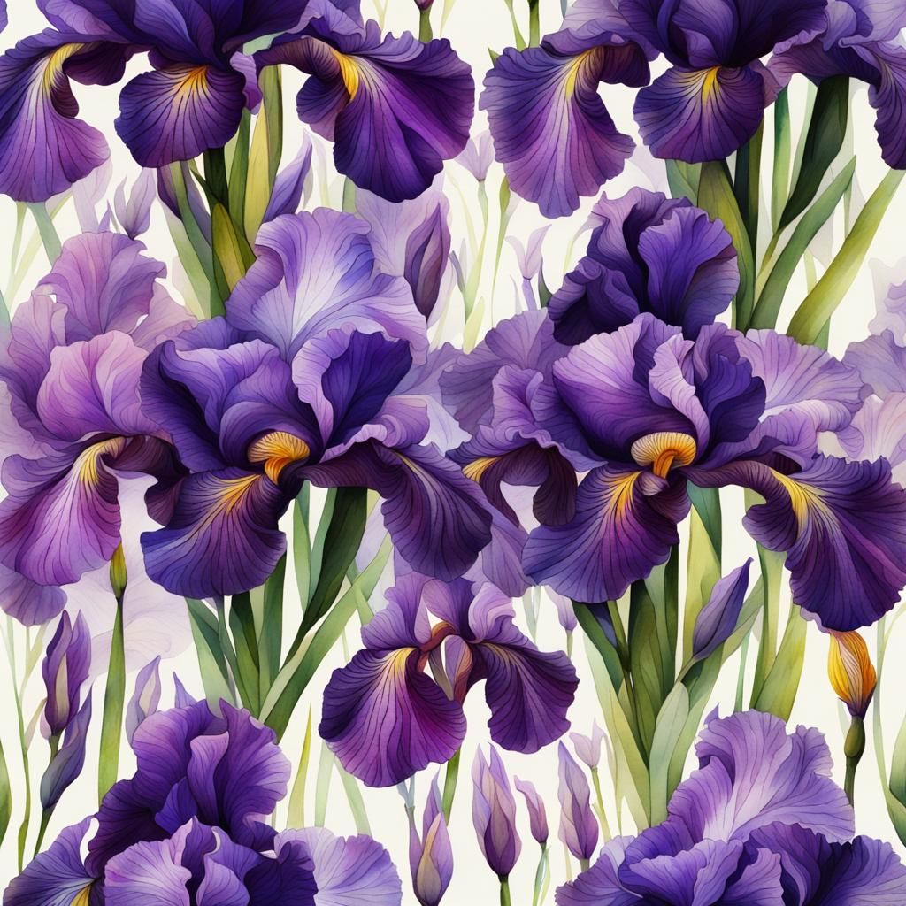 Dramatic Watercolor Purple Iris Digital Painting