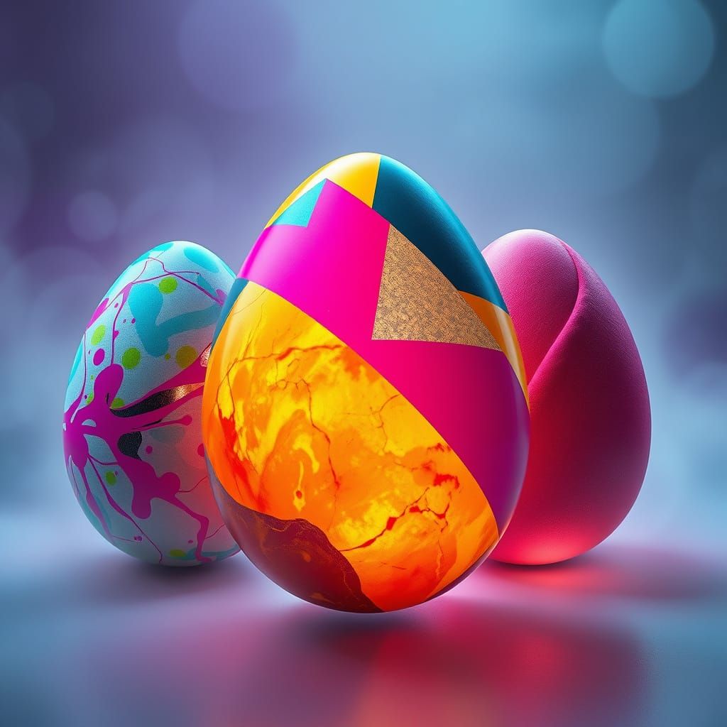 Surreal Egg Art in Neon and Geometric Patterns