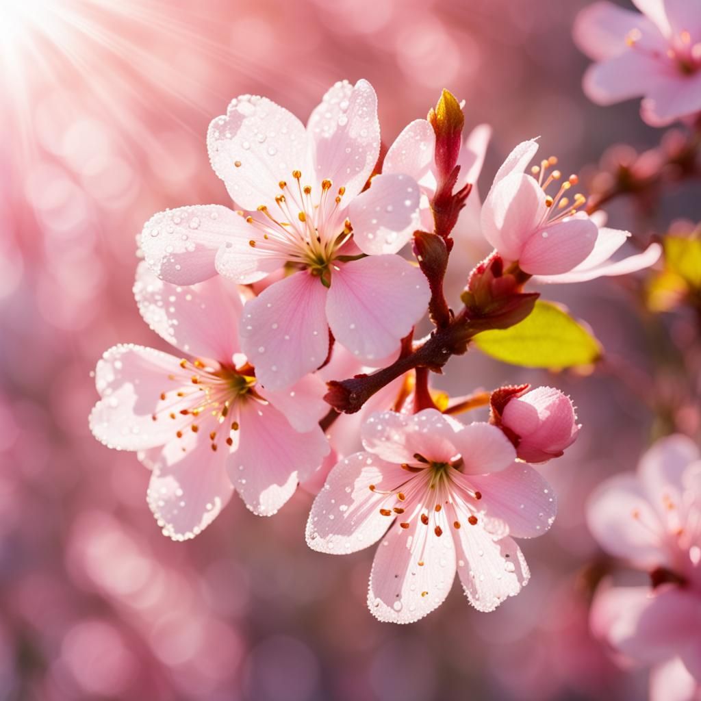 Macro Cel-Shaded Sakura Flowers in Sunlight