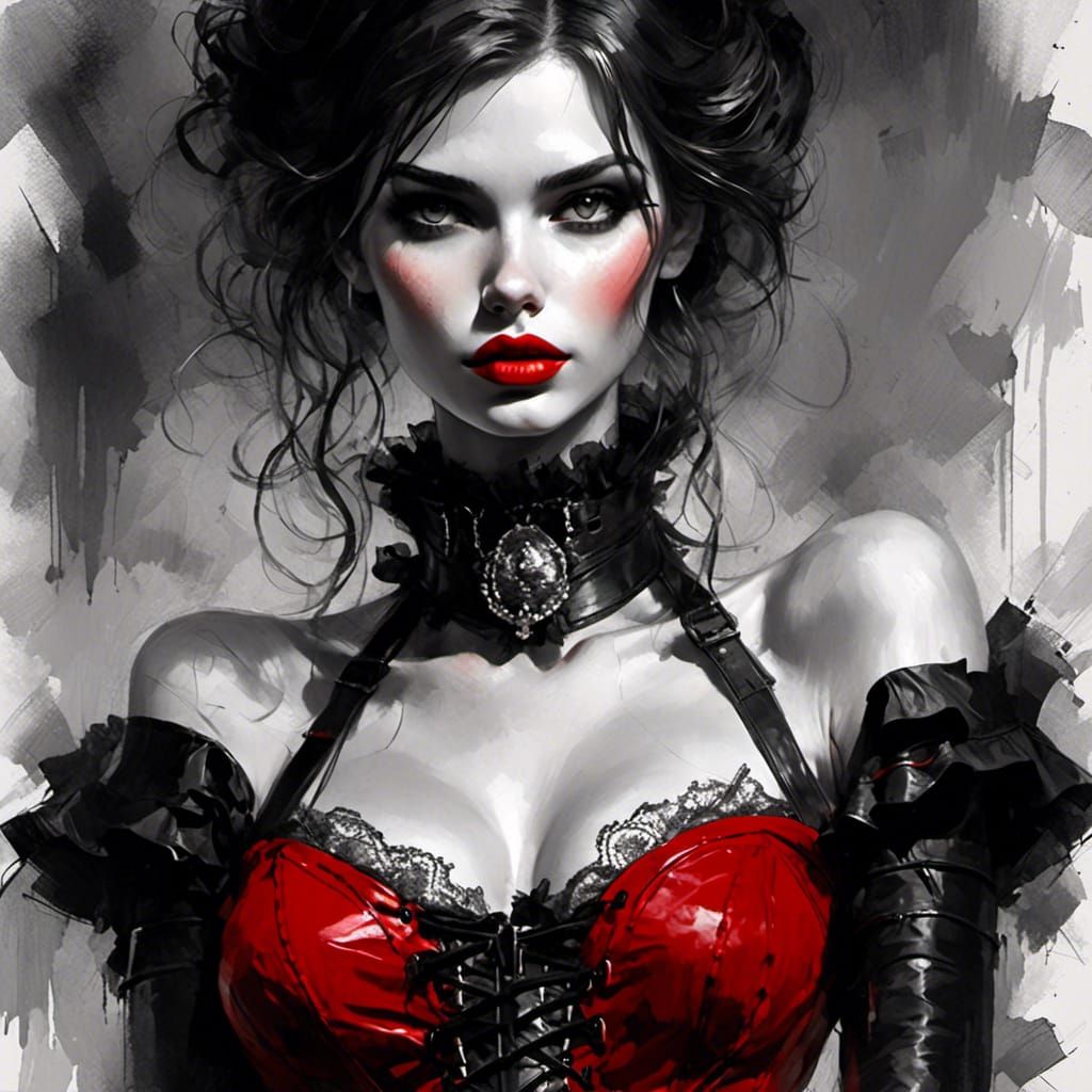 Striking Woman in Sardax Style with Red Accents