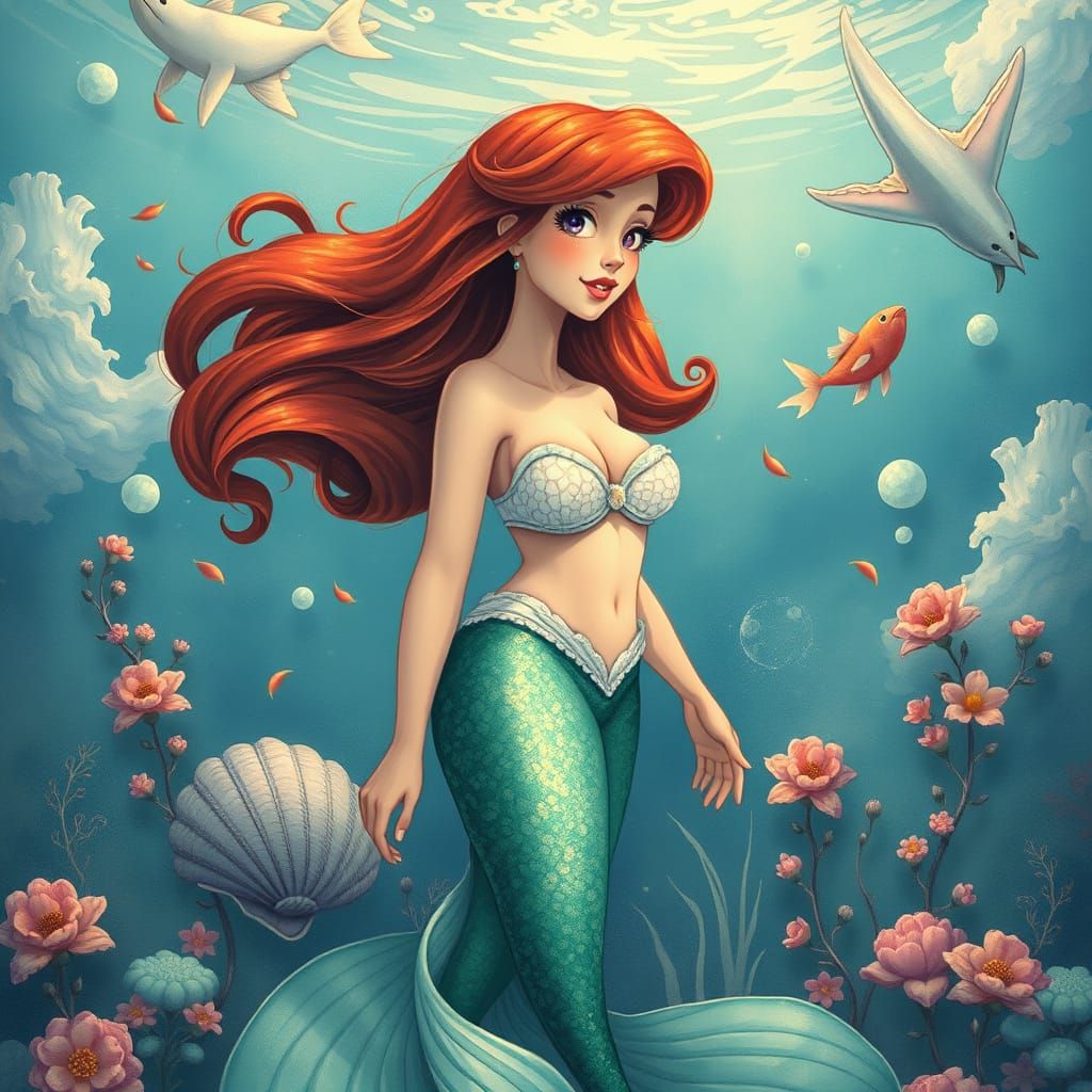 Ariel in Oceanic Dreamscape: Gurney, Loish, Ngai Style