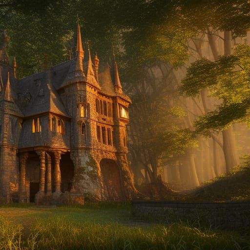 Ornate Medieval Building in Forest Glade