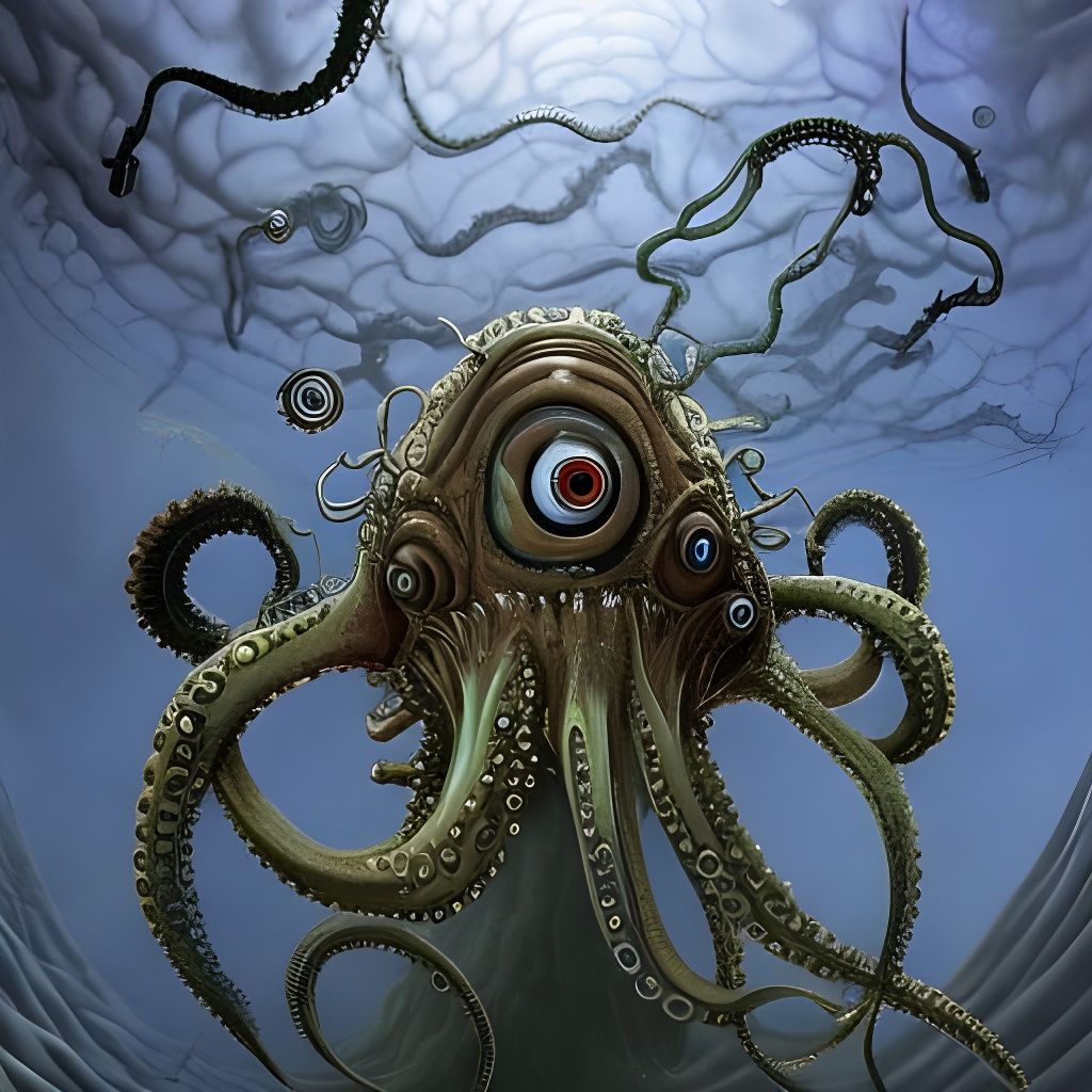 Abyssal Squid Abomination: Sci-Fi Horror Painting