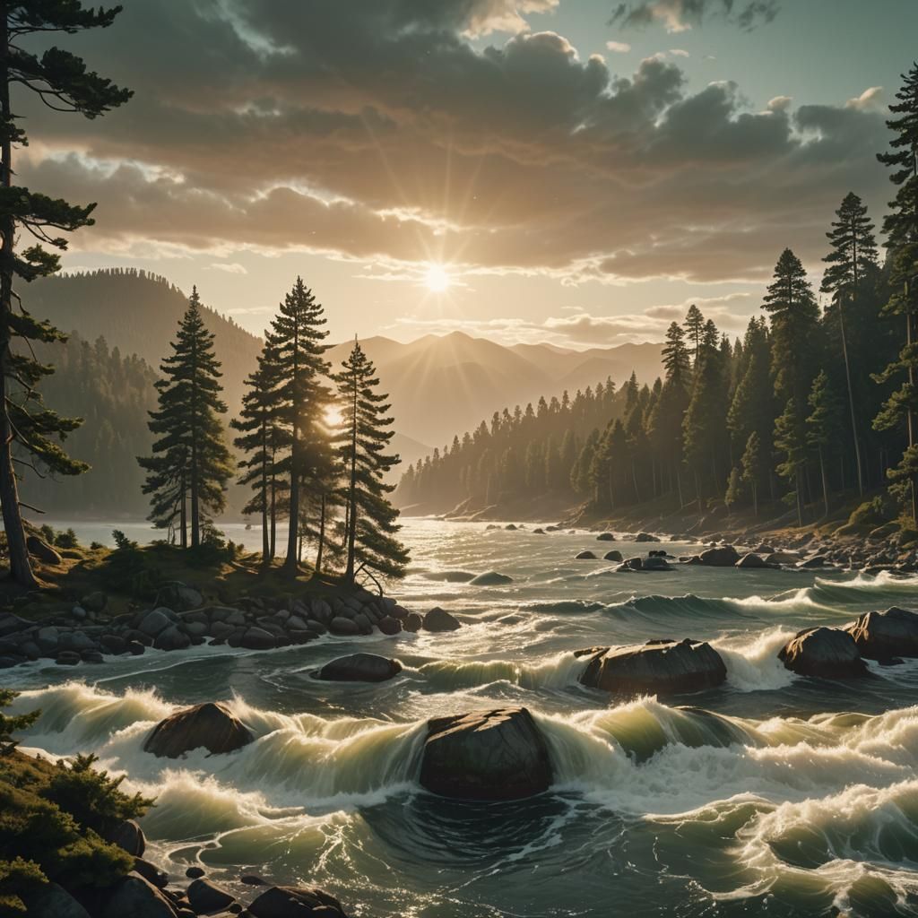 Cinematic 3D Landscape with River and Mountains