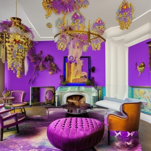 Whimsical psychedelic lopsided penthouse with shimmery pearl...