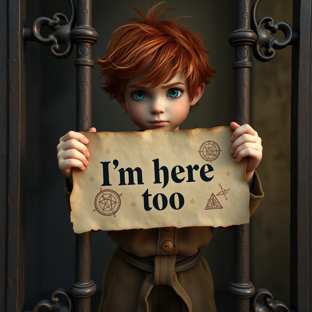 Mystical Red-Haired Boy Behind Bars: Fantasy Concept Art