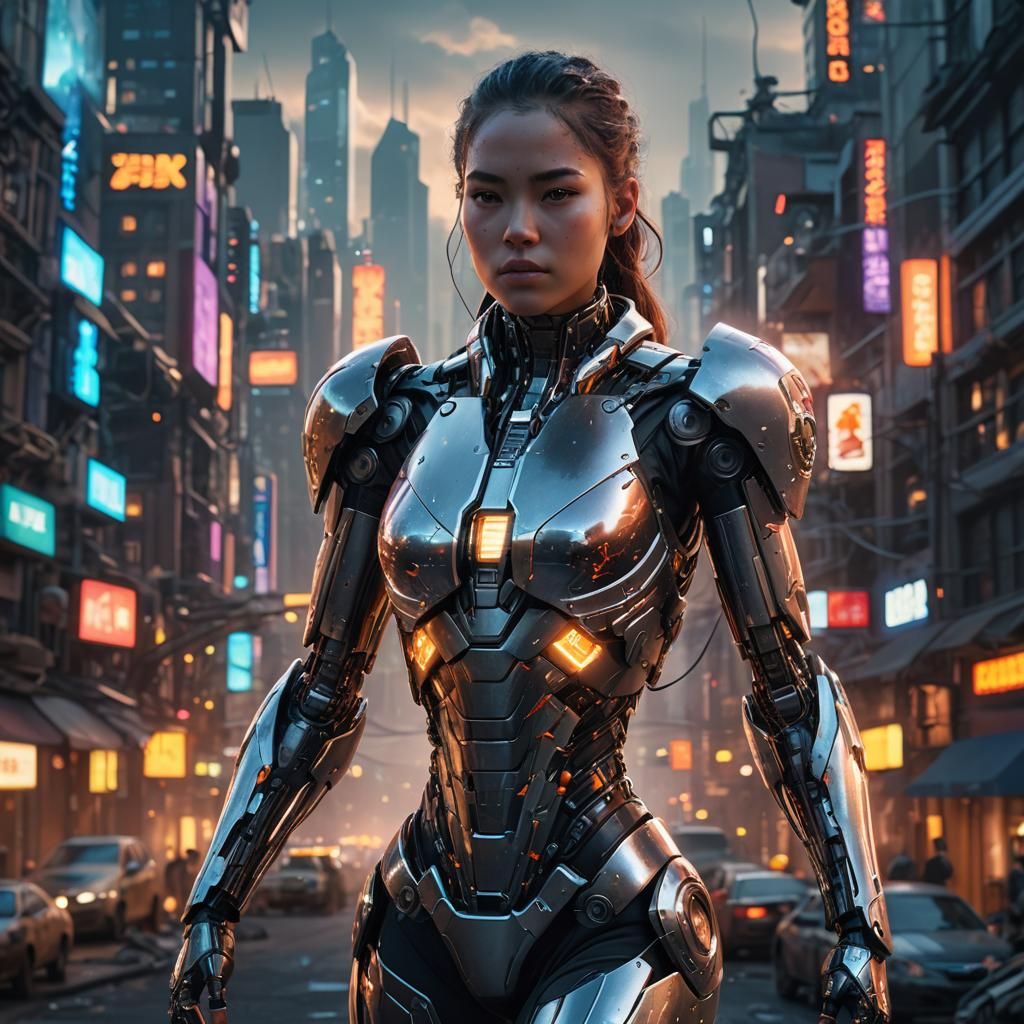 Female Cyborg in Apocalyptic City, 3D Digital Art