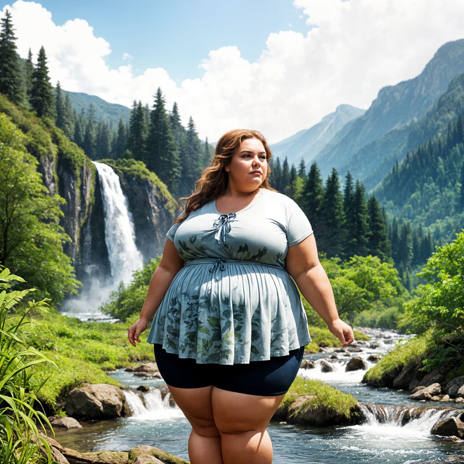 Sensual Plus-Sized Woman Amidst Nature's Grandeur