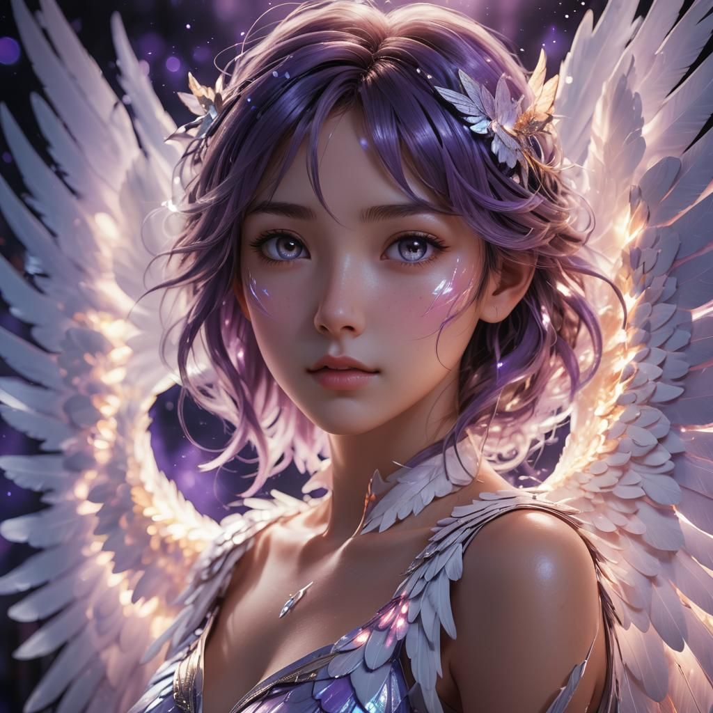 Anime Portrait of Woman with Angelic Wings