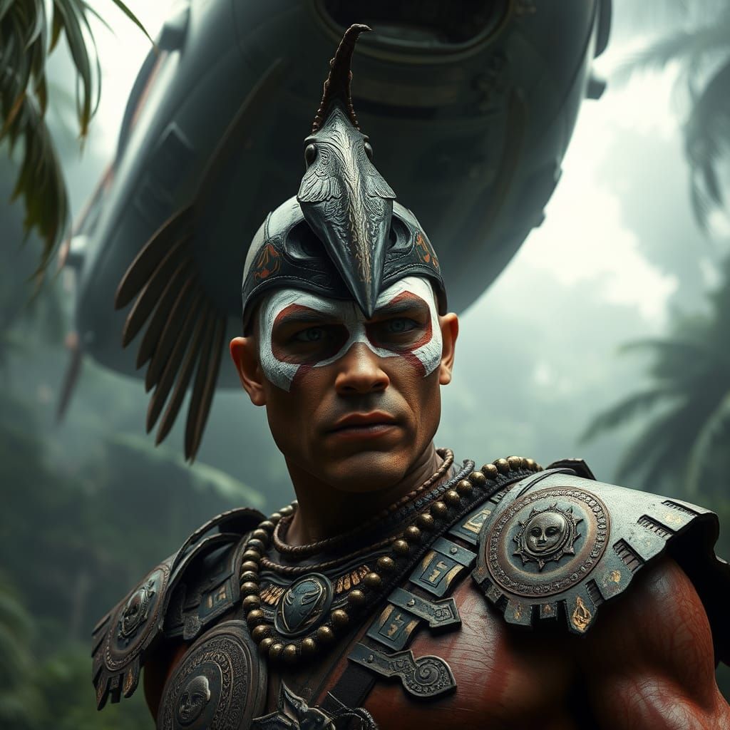 Aztec Warrior in Cyberpunk Jungle