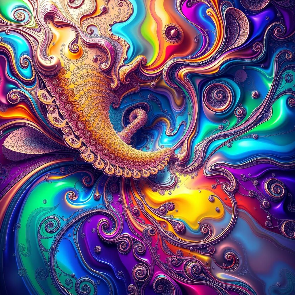 Abstract Entity with Iridescent Colors and Fractal Shapes