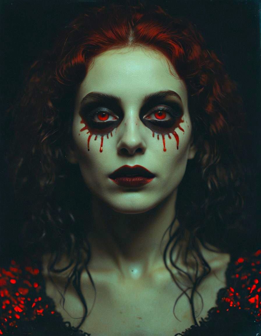 Gothic Death Goddess in Retro Polaroid Style