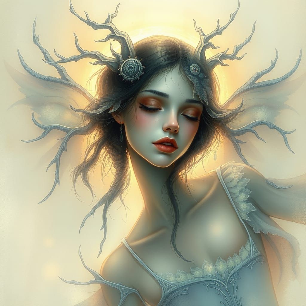 Enchanting Ethereal Woman in Dreamy Watercolor Landscape