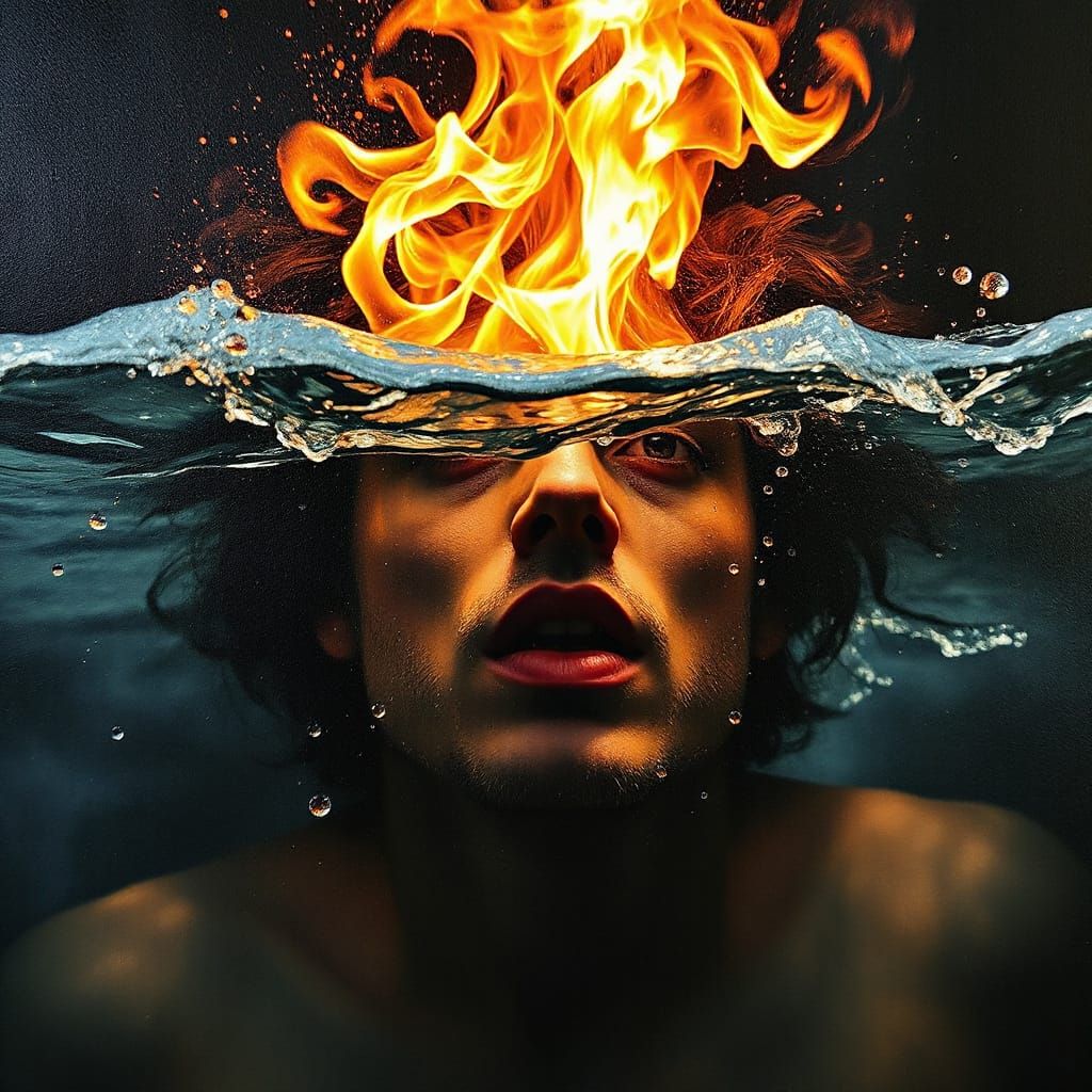 Water and Fire God: Expressive Oil Painting