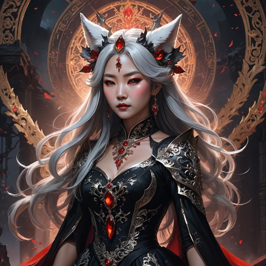 Korean Vampire Queen with Fox Ears in Gothic Style