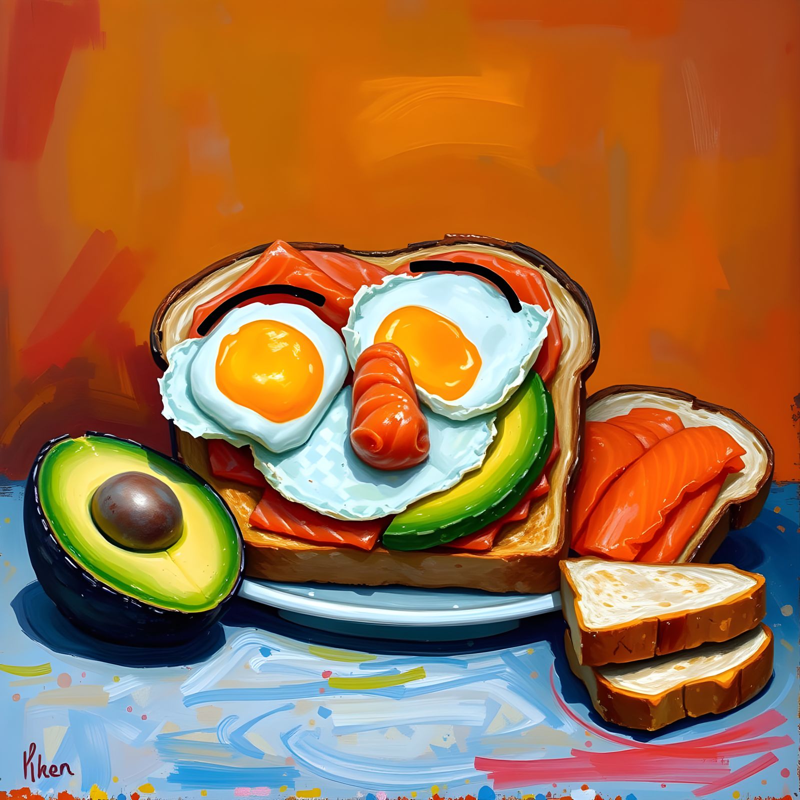 Whimsical Breakfast Portrait in Neo-Expressionist Style