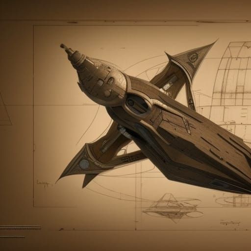 Da Vinci Style Starship Technical Drawing