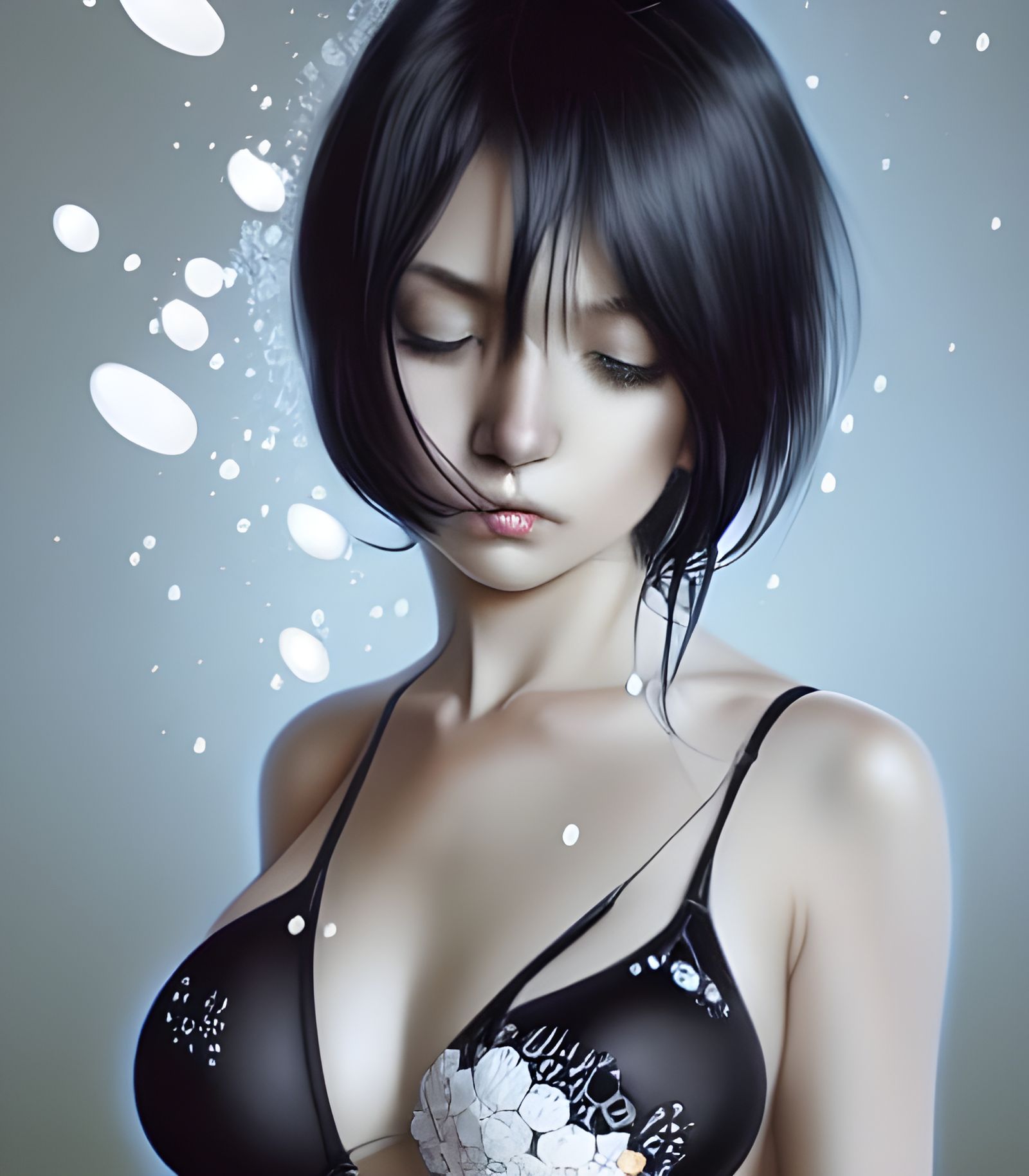 Elegant Girl Illustration in Yoshitaka Amano Style