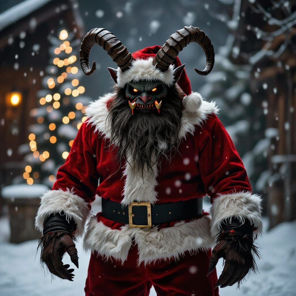 Hulking Bugbear as Krampus-Santa in Winter Scene