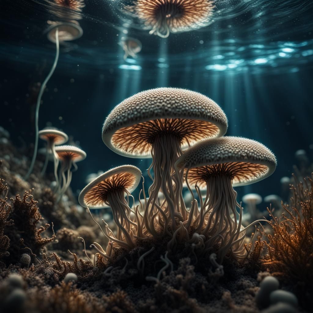 Underwater Spores in Hyperrealistic Style