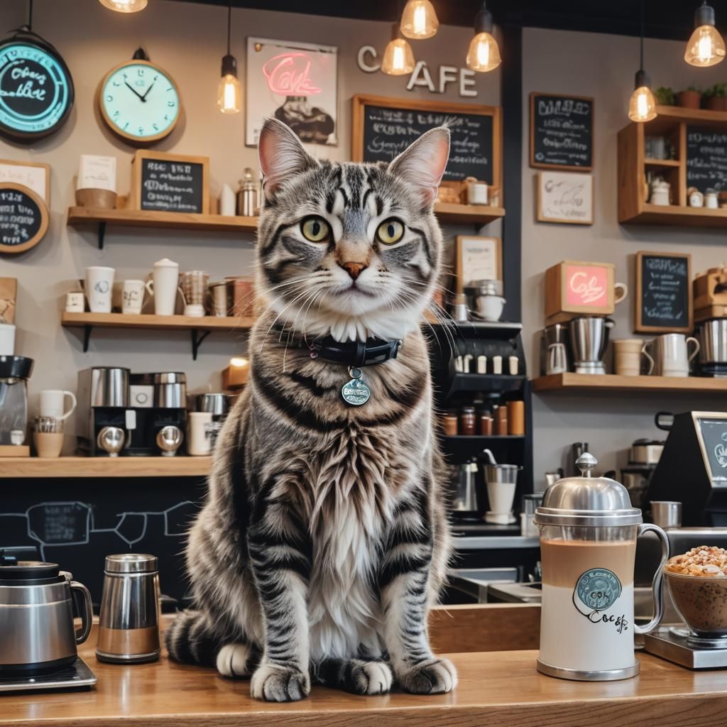 Cat Barista at Cozy Coffee Shop