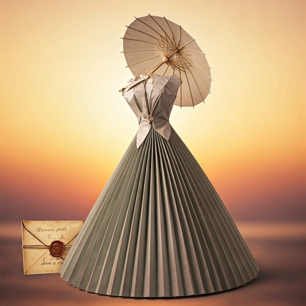 Origami-Inspired Gown Crafted from Iridescent Paper