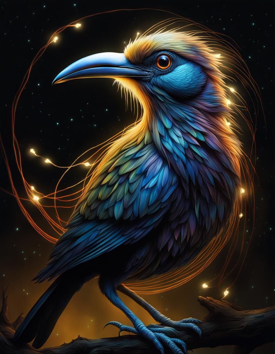 Surreal Fantasy Bird with Fibre Optic Light Trails