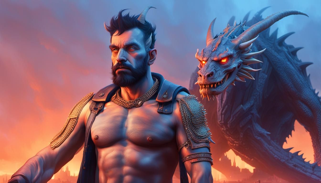 Majestic Dragon Over Mystical City in Digital Matte Painting