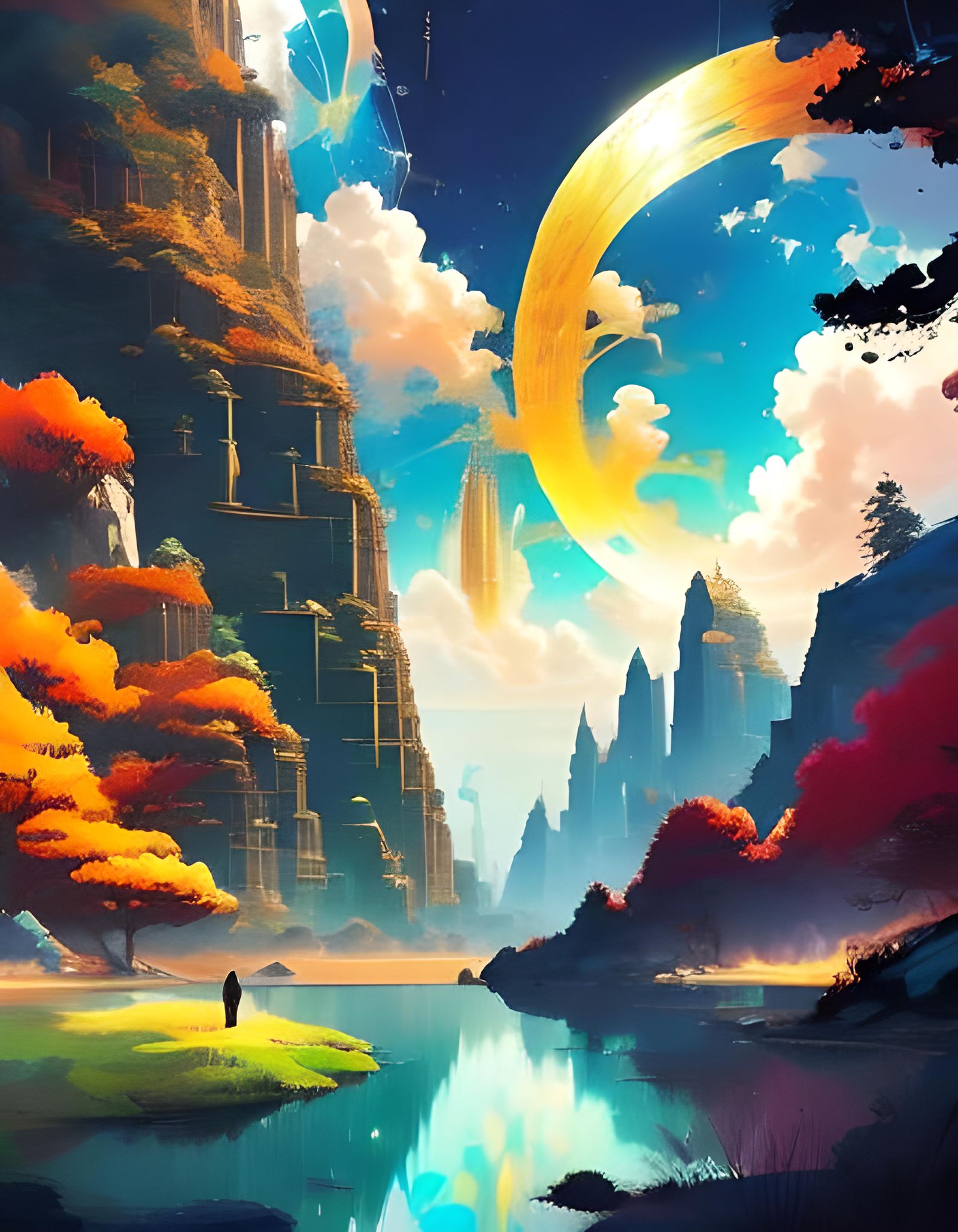 Giant Golden Crystal with Swirling Clouds: Matte Photography