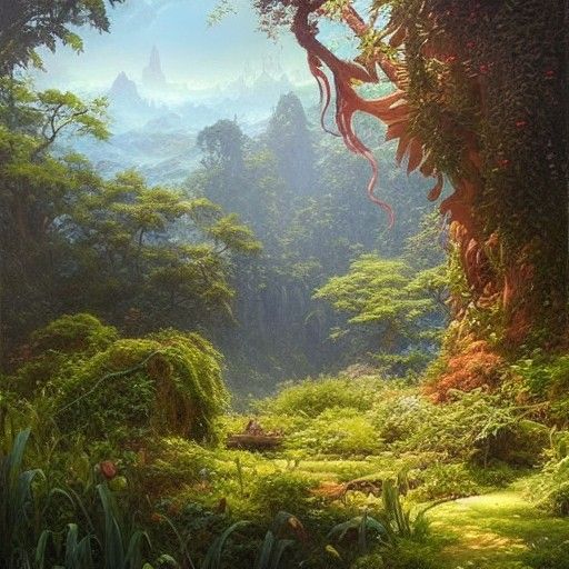 Ultrarealistic Garden of Eden as Oil Painting