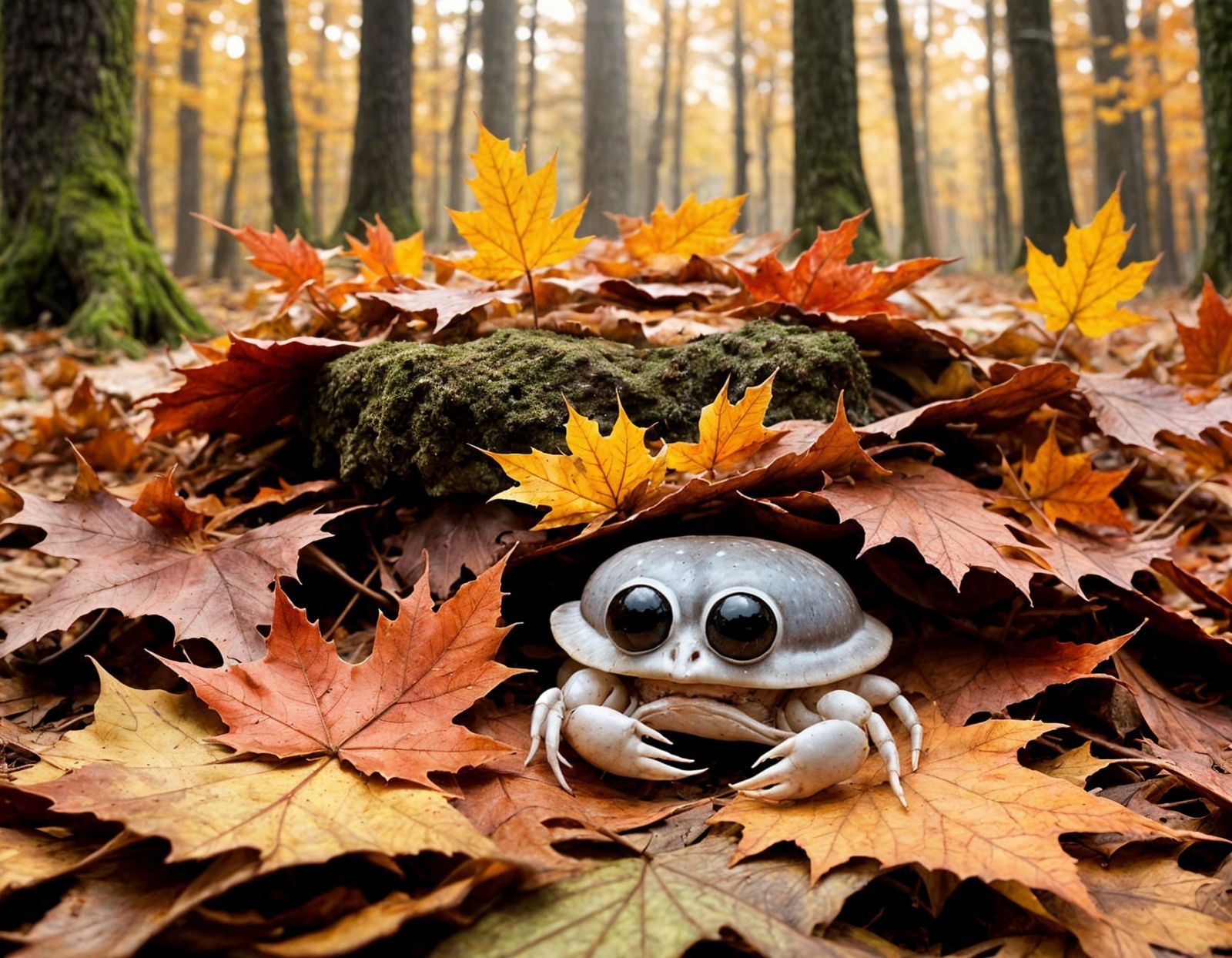 Mushroom Crab Hybrid on Autumn Forest Floor