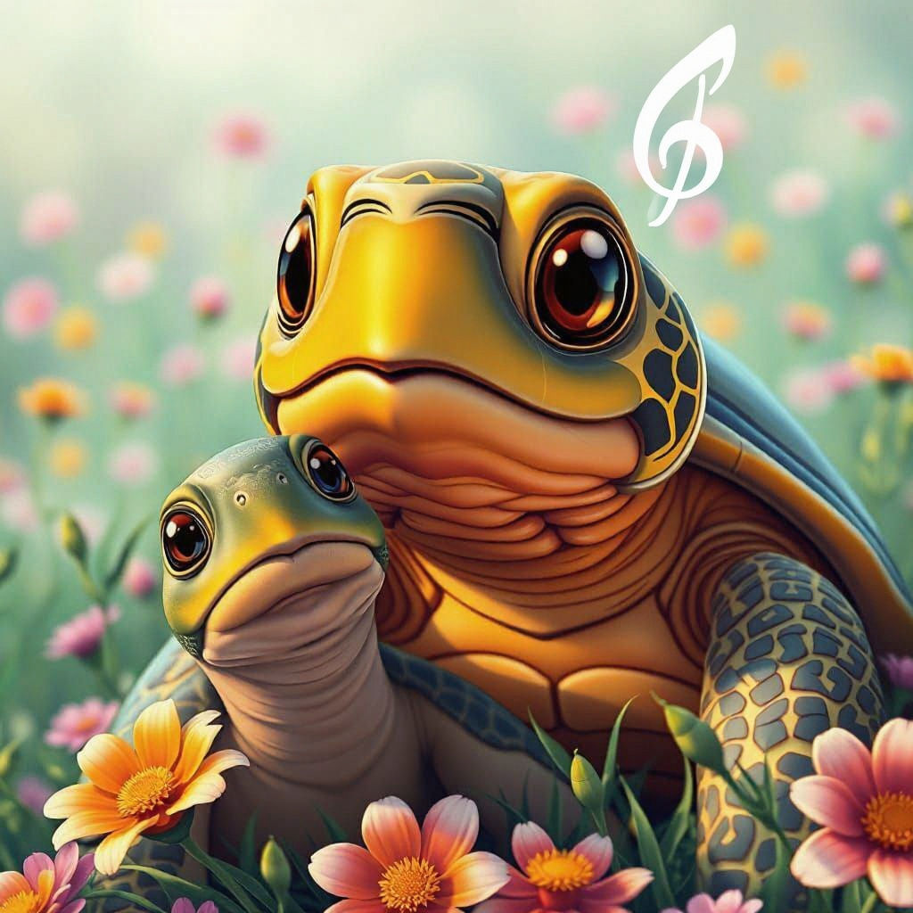 Turtles with Doe Eyes in Flowery Meadow