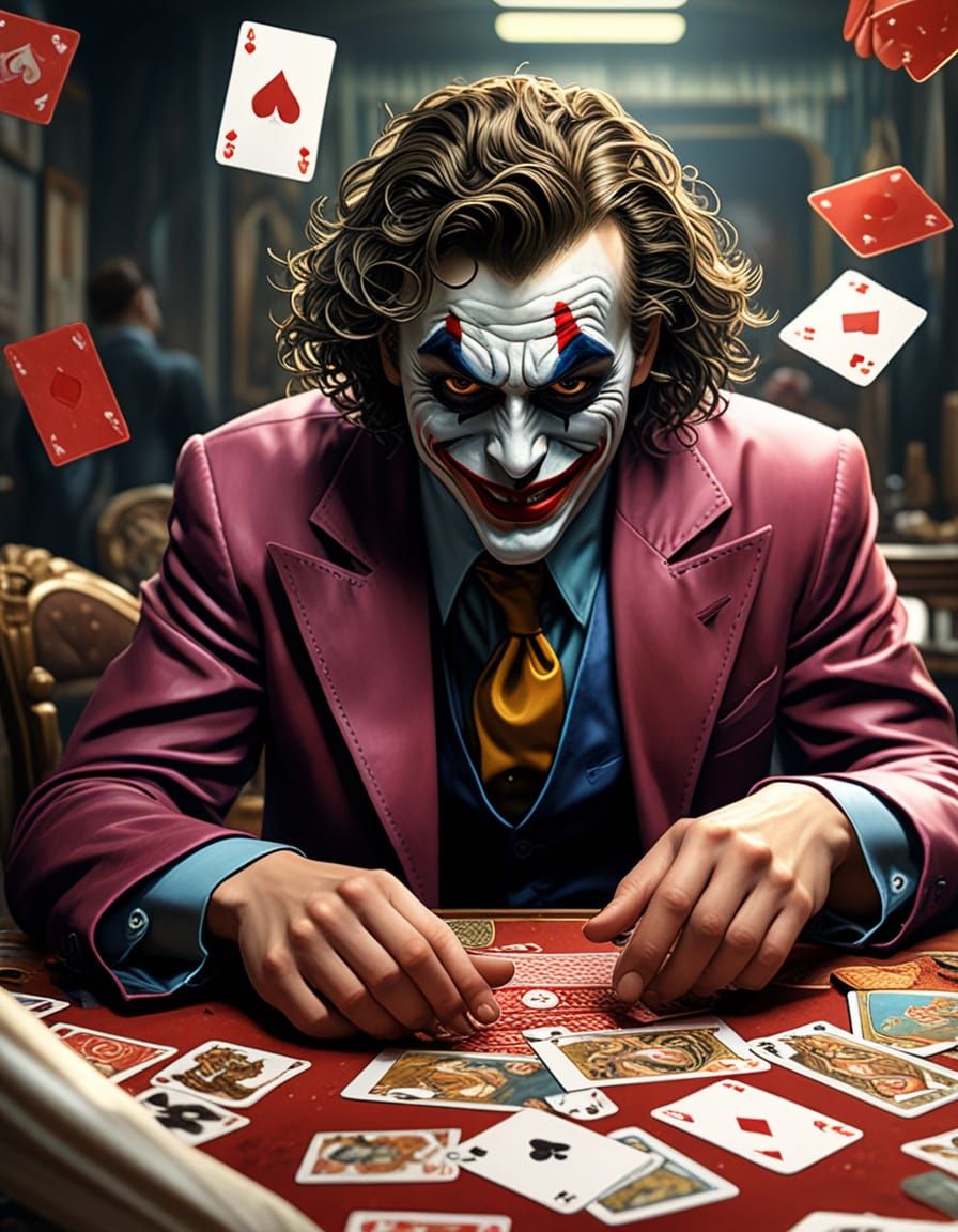 Joker Commands Playing Card Court in Surreal Carnival