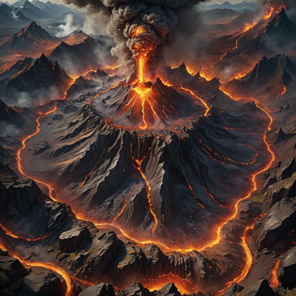 Fiery Volcano Portrait with Lord of the Rings Detail