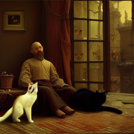 Vampire Lord with Cats in Dark Fantasy Style