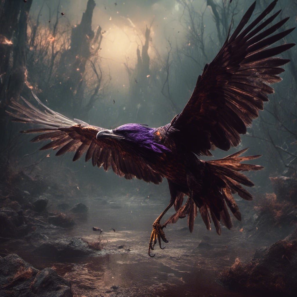 Macabre Bird in Flight: Dark Fantasy Concept Art