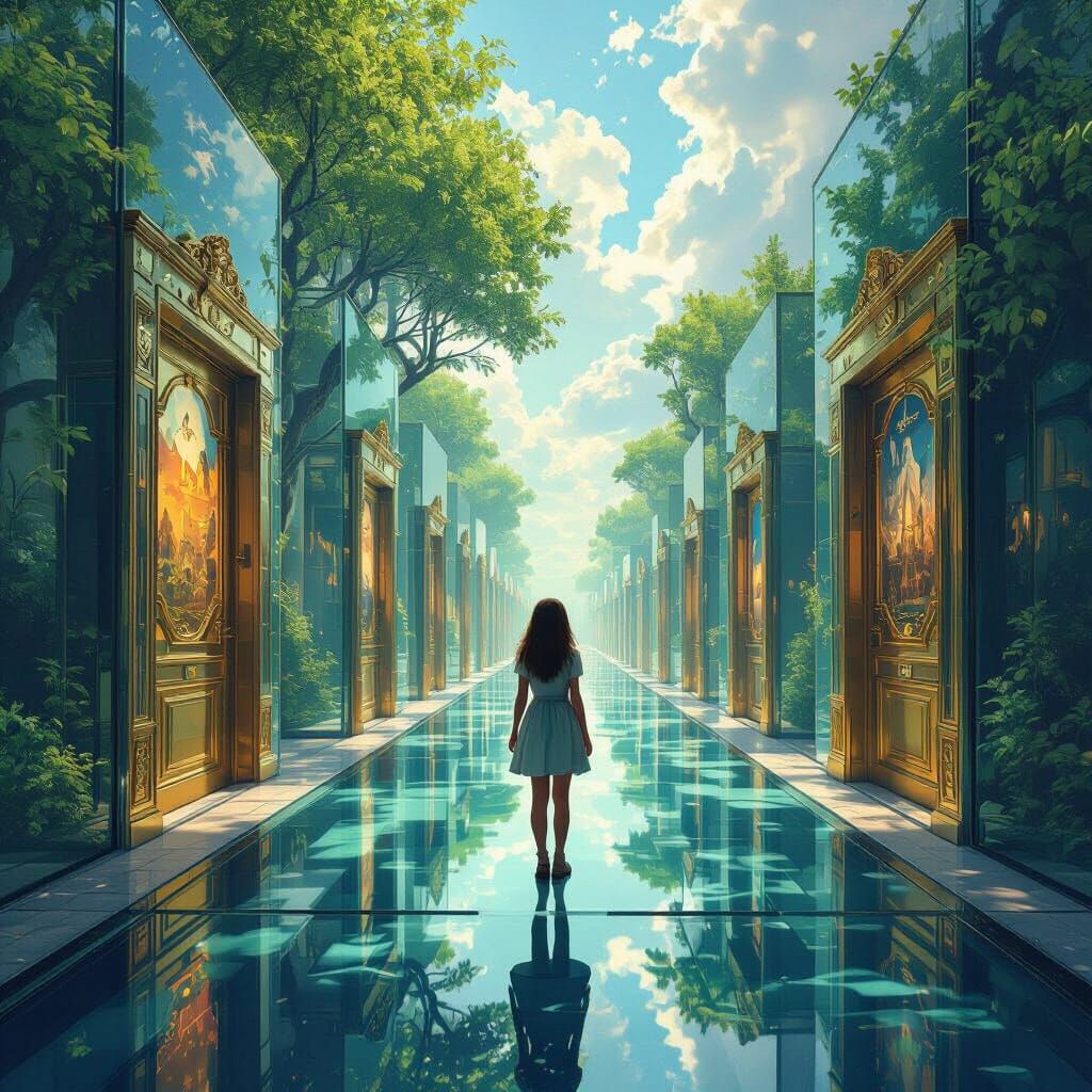 Guardian of History's Doors on a Surreal Glass Road