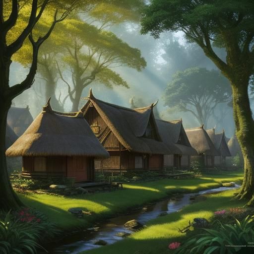 Fantasy Forest Village in Comic Book Style