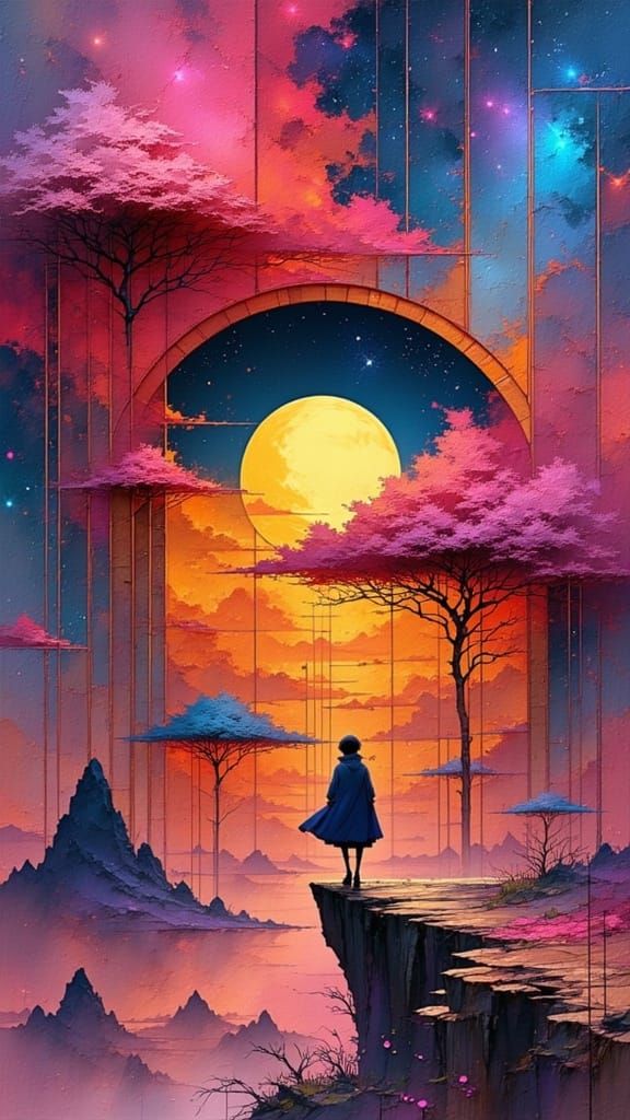 Divine Beings Descend on a Starry Night in a Cinematic Scene