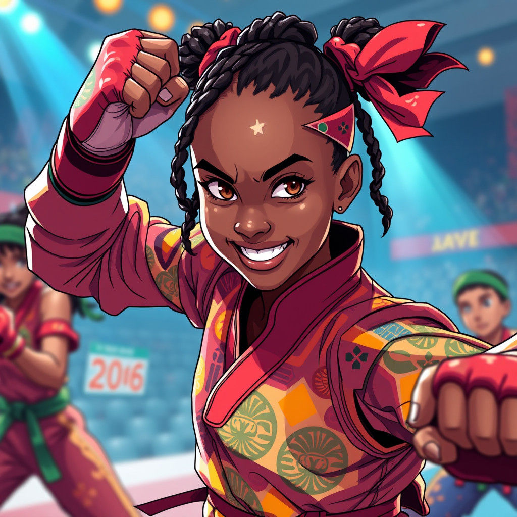 Senegalese Girl Fighter in Manga Scan Style