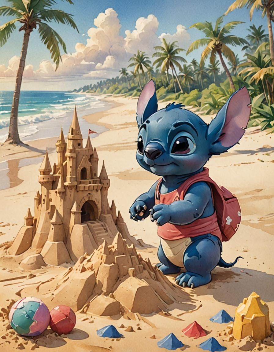 Lilo and Stitch's Beach Day: Disney Watercolor Art